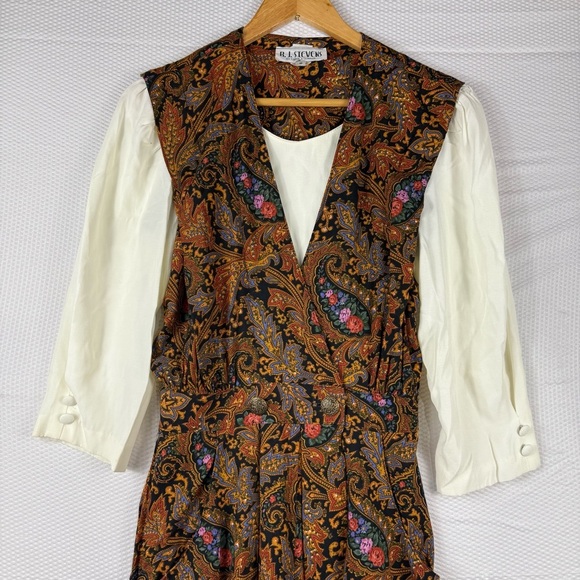 R.J Stevens Vintage Paisley Patterned Brown Midi Dress Size 8 - Picture 3 of 10